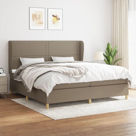 Sommier à lattes de lit avec matelas Taupe 200x200 cm Tissu (1/5)