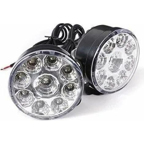 Phare antibrouillard rond universel 9 LED (lumière blanche), 12 V, 4,5 W, lot de 2 (1/5)