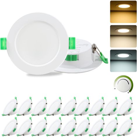 Lot de 20 Spot Encastrable, Dimmable, Température Réglable, IP44 Étanche, Pour Salle De Bain Salon