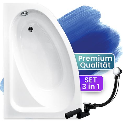 Badewanne Eckbadewanne 150x100 Links, Ablaufgarnitur & Füßen GRATIS - Komplettset 3in1 Original Acryl Wanne Premium Siphon - BADLAND CORNEA (1/5)