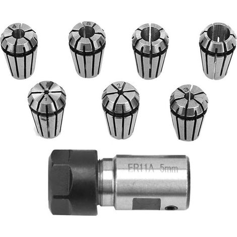 7PCS ER11 1-7mm Pinces, Accessoires de tours Mandrins À Ressort Ensemble ER11 5mm Support d'Arbre de Moteur Tige D'extension Rod Fraisage Outil pour CNC Gravure Machine (1/5)