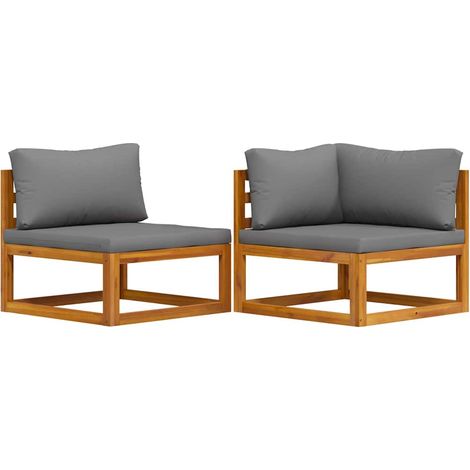 vidaXL 2 Piece Sofa Set with Dark Grey Cushions Solid Acacia Wood