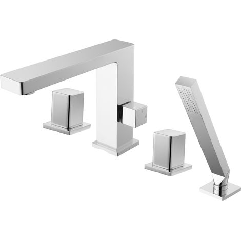 BERNSTEIN - Mélangeur design chromé avec douchette 1,5m pour montage sur bord de baignoire 4 trous - 6081C (1/5)