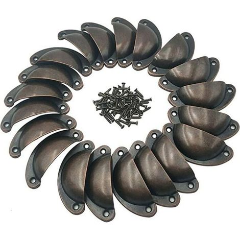 Poignées vintage en coquillage, 20 pièces poignées de meubles vintage poignées de portes d'armoires semi-circulaires, poignées de portes vintage (bronze rouge) (1/5)
