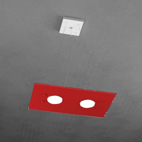 Sospensione Moderna Rettangolare Path Vetro Rosso 2 Luci Gx53 (1/3)
