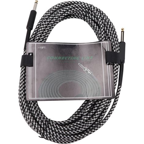 Geflochtenes, geschirmtes Musikinstrumentenkabel, vernickelter Stecker für Bassgitarre, 10 Meter langes Anschlusskabel (Weiß) (1/5)