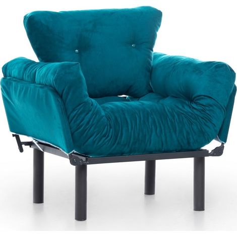 Fauteuil transformable en lit tissu vert pétrole Pliaz 95cm (1/5)