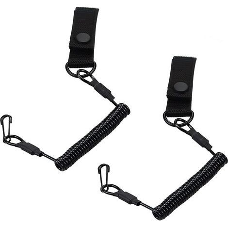 Ineasicer 2 Pièces Longes Tactiques Noires avec Cordon de Sécurité Elastique et Mousqueton à Spirale,Réutilisable,Convient pour Les Outils d'escalade, Pêche, Camping (1/5)