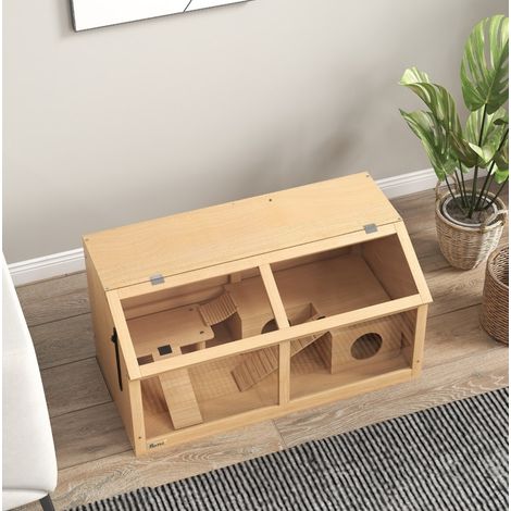 Gabbia per criceti in legno 85 x 45 x 44 cm con piattaforma e casetta OKMYHOME (1/5)