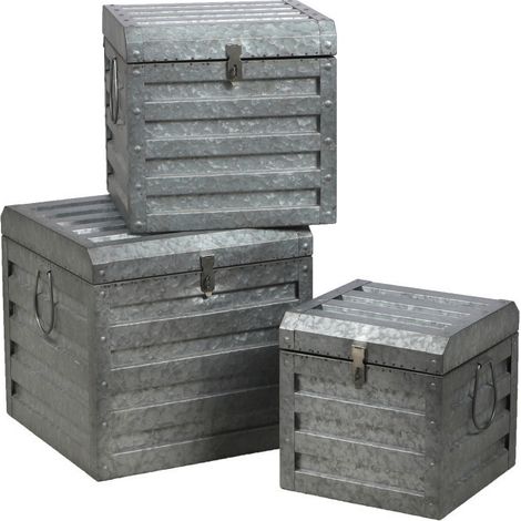 Lot de 3 coffre en métal "Loft & Metal" - Gris - L 54 x P 32 x H 34 cm - Livraison gratuite (1/4)