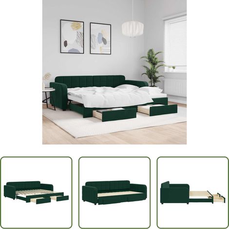 vidaXL Sofa-Bett - Tagesbett Ausziehbar mit Schubladen Dunkelgrün 90x200 cm Samt (1/5)