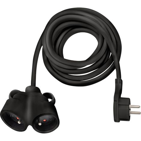 Rallonge électrique avec fiche Plate et Deux Prises, 5m, Noir (1/5)
