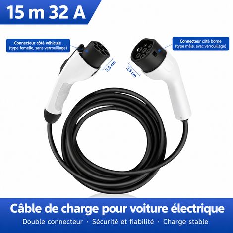 Rallonge 15 m pour borne et pistolet de recharge 7 kW 32A AC 220V mâle femelle blanc – Livraison gratuite (1/5)