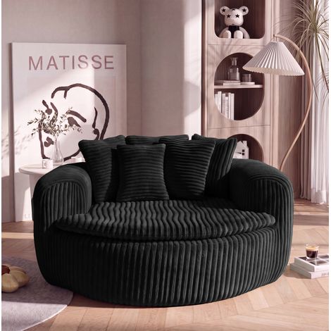 Sofá lounge 145x133x59 cm para adultos, asiento profundo, 5 cojines, estructura estable, tejido de cuerda - negro (1/5)