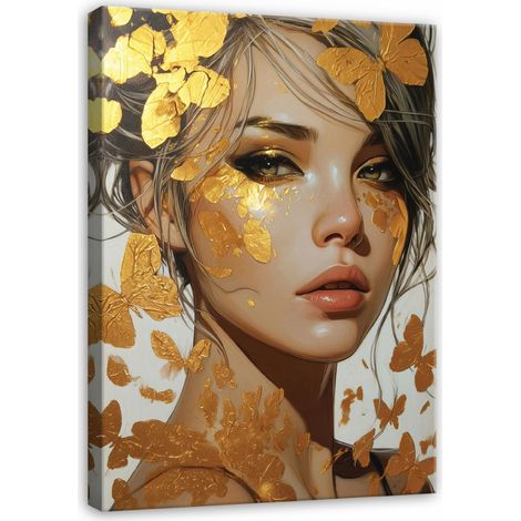 Leinwandbild Abstrakte Frau Gold Glamour, elegante Wanddeko für Schlafzimmer und Wohnzimmer, hochauflösender Druck, 40 x 30 cm