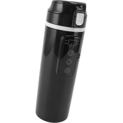 Bouilloire électrique de voyage pour camion de voiture 12 V 24 V 500 ml tasse chauffante de thé à café portable avec couvercle doublure en acier inoxydable étanche noir