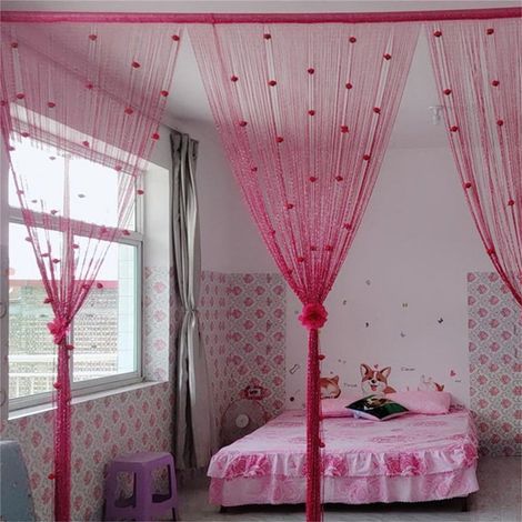 Rideau À Cordons - Rideau De Porte Avec Roses En Tissu - Décoration Intérieure Pour Porte Fenêtre Séparateur D'Espace - 1 Pièce (1/5)