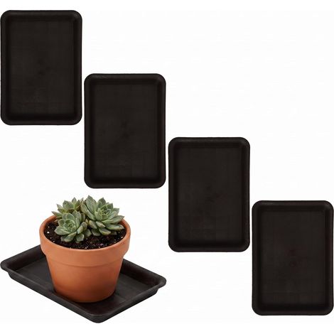Set of 4 Rectangular Plant Saucers, 29.5 x 21.5 cm, Robust Resin Flower Pot Saucers, UV-Resistant and Frost-Proof for Indoor and Outdoor Use, Bowls for Flower Boxes and Pots (1/5)