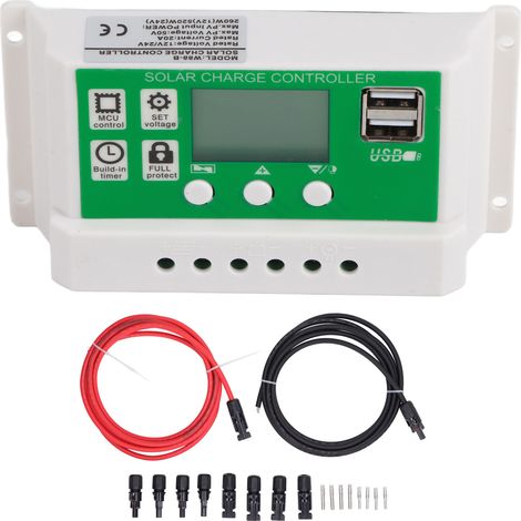 Régulateur de charge solaire PWM 20A 12V/24V avec identification automatique, double port USB et câble PV pour maison (1/5)