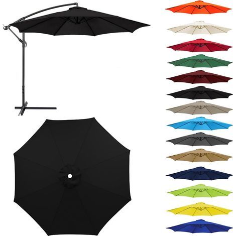 Auvent De Remplacement pour Parasol Toile De Parasol Déporté Remplacement Pour Cour,Jardin,Plage, Protection UV 50+ (2.7m-8 ribs,Noir) (1/5)