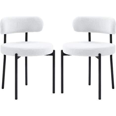 Lot 2 chaises salle à manger rembourré polaire pieds métal crème cuisine déco (1/4)