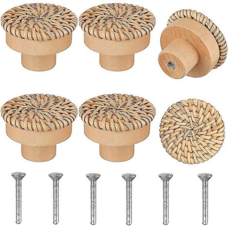 Kommodeknöpfe aus böhmischem Rattan, runde Schrauben, passend zu böhmischen Möbeln, 6er-Set