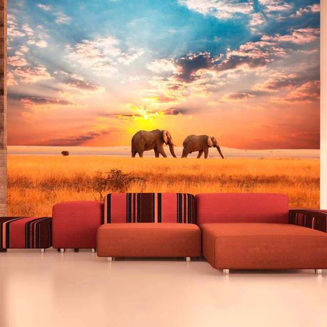 Papier peint éléphants de savane d'afrique - 350 x 270 cm (1/4)