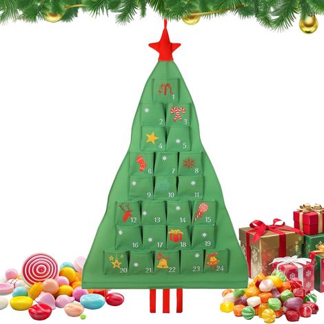 Calendario de Adviento de tela con bolsillos, 24 días, bolsa de almacenamiento. (1/5)
