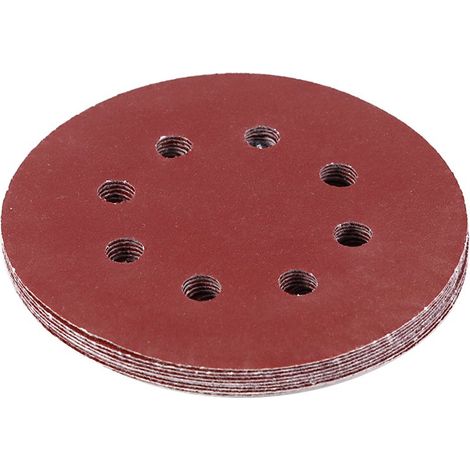 Set di 10 dischi abrasivi da 125 mm – grana 150 – rossi – 8 fori – carta vetrata – tampone per lucidatura