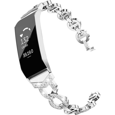 Compatible avec les bracelets Fitbit Charge 4 et Charge 3 pour femmes, bracelets de rechange élégants en métal noir, accessoires tendance pour Fitbit Charge 4. (1/5)
