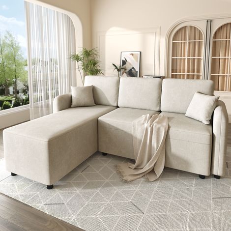 L-Form Ecksofa 3-Sitzer mit langer Liegefläche (144cm), hochwertiger Chenille-Bezug, hoher Sitzkomfort durch Hochdichteschaum, bis 150 kg Tragkraft inklusive 2 Kissen für Wohnung & Studentenwohnheim (1/5)