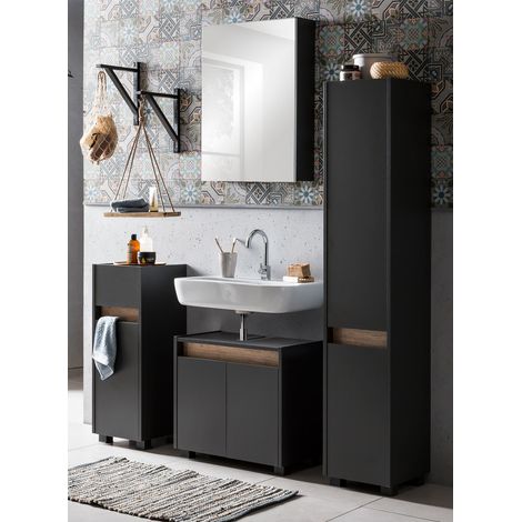Badezimmer Komplett Set CORATO-80 in anthrazit mit Absetzungen in Wildeiche Nb., B/H/T: ca. 147,3/200/33 cm (1/5)