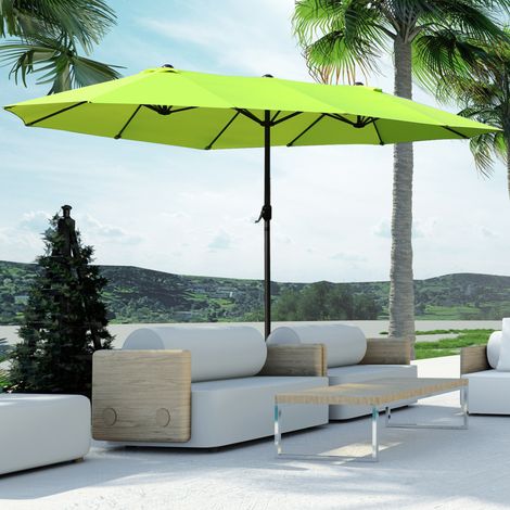 Sombrilla doble Outsunny de 455 x 265 cm, sombrilla con protección UV y manivela, sombrilla de balcón resistente al viento, sombrilla con manivela, parasol para balcón y jardín, color verde.