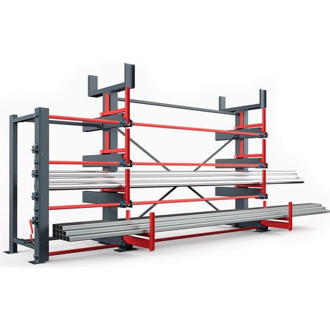 RR Industrietechnik Roll-Aus-Regal einseitg Typ RRS-EM mit 760mm Nutztiefe, 3 Ebenen und 2000kg Traglast pro Arm