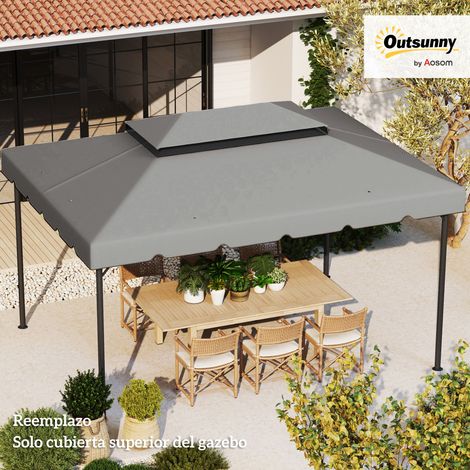 Toldo de Recambio para Cenador 4x3 m con Techo Doble Orificios de Drenaje Solo Toldo NO Incluye Marco Gris Claro