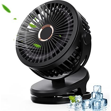 Ventilateur USB, 5000mAh Ventilateur Portable Ventilateur de Table Mini Ventilateur Petit Ventilateur Rotation 720°- Convient pour Poussettes pour Bébés/Voyage/Camping/Maison (Noir) (1/5)