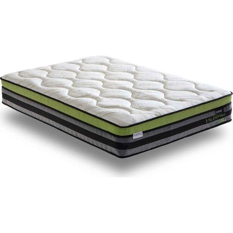 Matelas Bi-Confort 200x200 cm - Mémoire de forme et ressorts ensachés - Côté souple et côté ferme - 32 cm d'épaisseur (1/5)