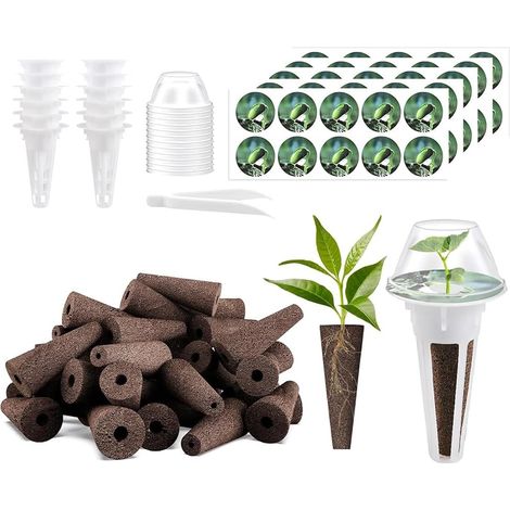 Set di 50 spugne per la coltivazione idroponica, comprensive di 50 etichette, 12 cestini per la semina, 12 coperchi isolanti, 1 paio di pinzette, accessori per sistemi idroponici per giardinaggio indo (1/5)