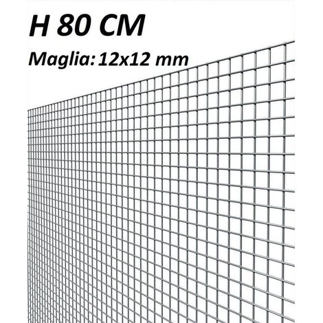 Rete per Recinzioni Elet/Zinc Maglia mm.12X12 Ø Filo mm.1,05-H cm.80 (1/2)