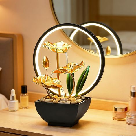 Fontaine d'intérieur, cascade, de table, avec éclairage LED, décoration moderne zen avec pompe silencieuse, 3 niveaux, mini cascade, petite pour maison, bureau, salon, jardin (1/5)