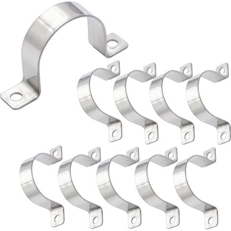 Lot de 10 colliers de serrage en U 50 mm en acier inoxydable 304, colliers de fixation pour tuyaux, colliers de serrage à deux trous, pour fixation des tuyaux de gaz, des câbles et des tuyaux (1/5)