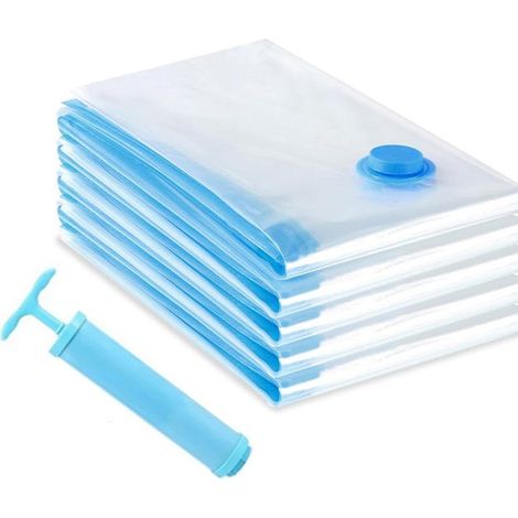 Juego de 5 bolsas de almacenamiento al vacío con bomba manual, bolsas de almacenamiento al vacío para viajes y mudanzas (5 grandes) (1/5)
