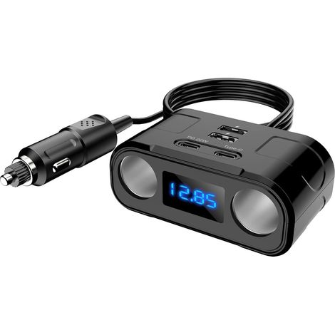 Répartiteur Allume-cigare, Adaptateur de Chargeur de Voiture avec 2 Prises Allume-cigare, 2 Ports de Type C et 2 Ports USB, Prise en Charge de la Charge Rapide PD22W et de la (1/5)