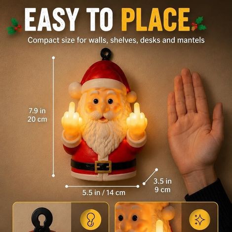 Lampe murale de Noël portable, mignonne, innovante et tendance avec le Père Noël faisant un doigt d'honneur -- Lampe murale de Noël pour les personnes âgées --
