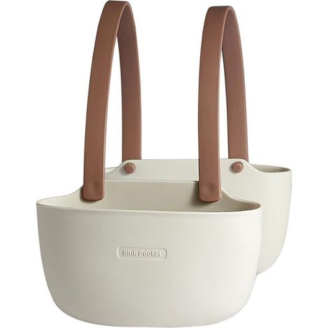LAN Support d'évier éponge Organisateur de cuisine Porte-ustensiles en caoutchouc TPR Égouttoir Évier Caddy Support Panier Beige & Marron
