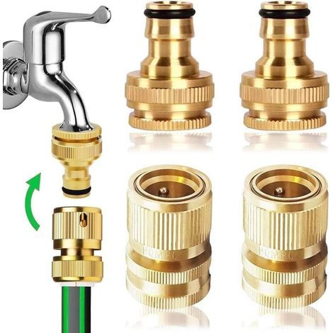 Juego de 2 pares de mangueras de jardín 2 en 1, de 1/2" y 1,9 cm, con conector rápido de latón 2 en 1. Kit de conexión rápida para mangueras de jardín, ideal para cocina, jardín y uso exterior. (1/5)