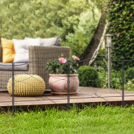 Set aus 5 dekorativen Metall-Gartenzäunen mit Ornamenten, 305 x 62 cm, schwarz