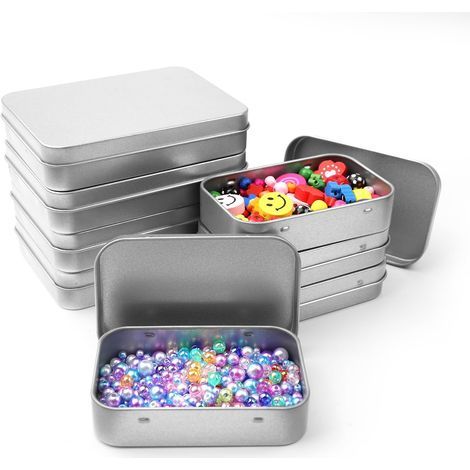 Set of 8 metal tins with lids, small rectangular metal storage boxes, metal storage boxes for candy and small items (1/5)