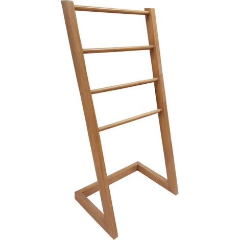 Porte serviettes autoportant H. 100 cm en bois de teck vernis – ANYA (1/5)
