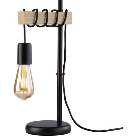 Barcelona Led – Lampe à poser en bois vintage 175x425mm – Culot E27 jusqu'à 60W – Indice de protection IP20 – Cordon 150 cm avec interrupteur noir (1/5)